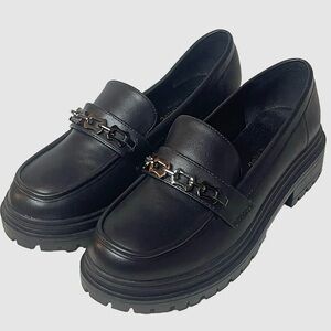 Black Chain Goth Grunge Preppy Loafers Shoes